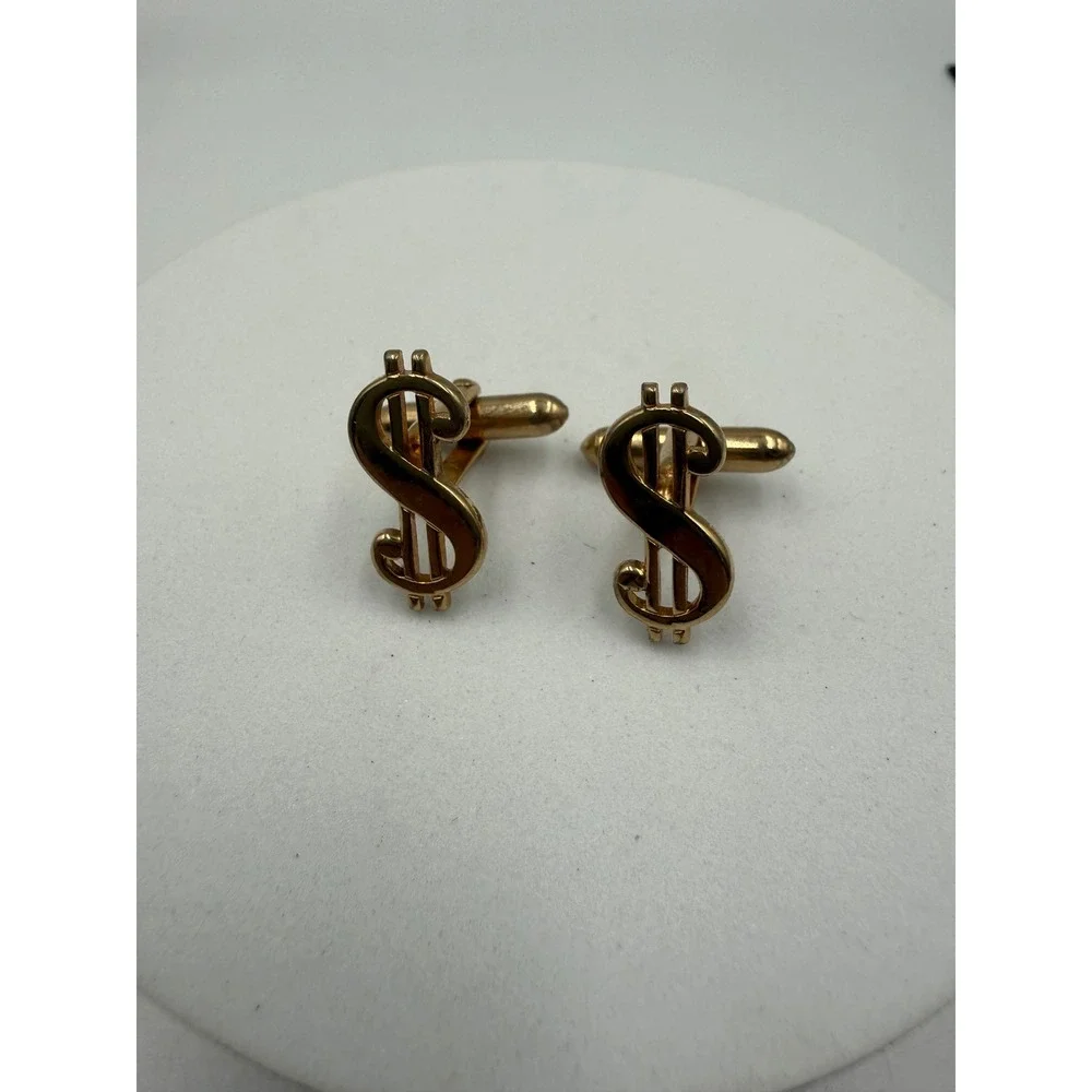 Swank Vintage Dollar Sign Cufflinks Gold Tone Novelty Finance Money Symbol Men